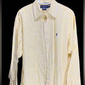 Ralph Lauren Blake Yellow White Striped Mens Long Sleeve Button Up Shirt Large